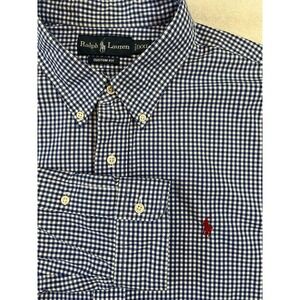 POLO RALPH LAUREN Oxford Blue And‎ White Check 100% Cotton XXL 2XL Red Pony